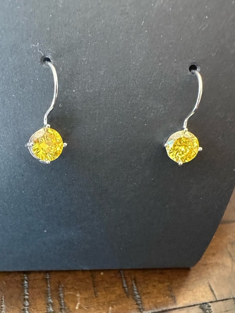 Yellow cz rhodium over Sterling Drop Earrings - new